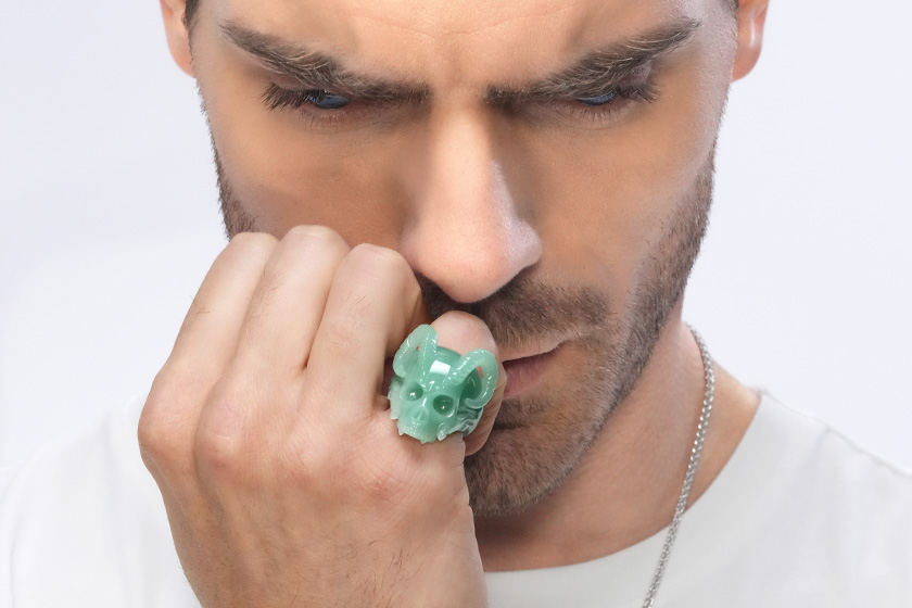 Green Aventurine Hand Carved Crystal Skull Ring, Skull Jewelry