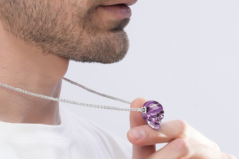 Clear Amethyst Carved Crystal Skull Pendant, Quartz