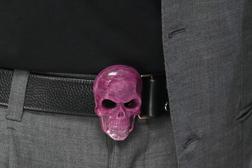 Awesome Gemstone Ruby Carved Crystal Skull Buckle with 18K gold