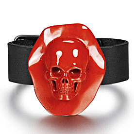 Red Jasper Carved Crystal Skull with Leather Bracelet & Sterling Silver