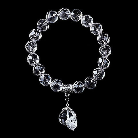 Faceted Quartz Rock Crystal Carved Beads And Skull Bracelet