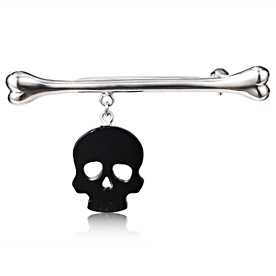 Black Onyx Carved Crystal Skull Brooch with Sterling Silver