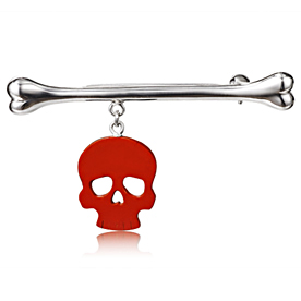 Red Jasper Carved Crystal Skull Brooch with Sterling Silver