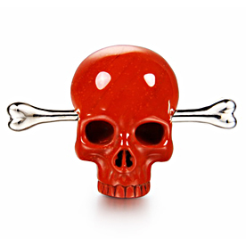 Red Jasper Carved Crystal Skull Brooch
