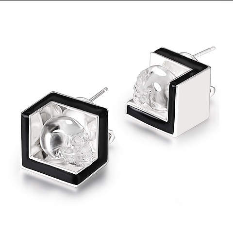 0.9" Quartz Rock Crystal Carved Crystal Skull Earring