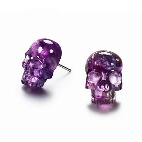 Amethyst Carved Crystal Skull Earrings