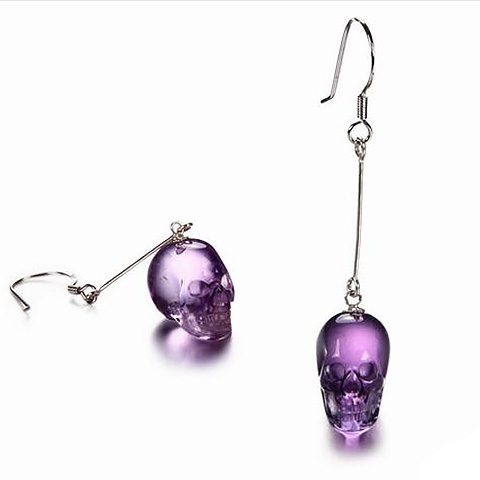 Amethyst Carved Tiny Gemstone Skull Earrings