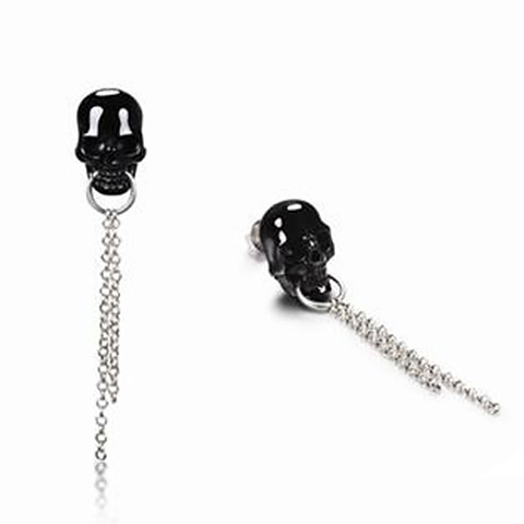 Black Obsidian Carved Crystal Skull Earrings with Sterling Silver