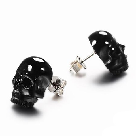 Black Onyx Carved Crystal Skull Earrings