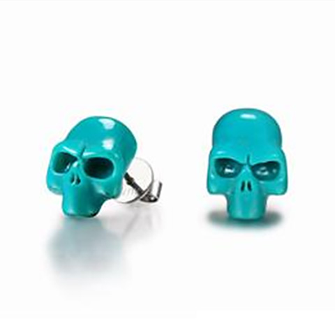 Turquoise Carved Crystal Skull Earrings
