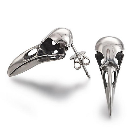 Oxidized 925 Sterling Silver Carved Crystal Raven Skull Earring, Crystal Healing
