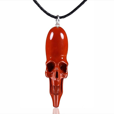 Red Jasper Carved Elongated Crystal Skull Pendant