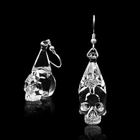 Rock Crystal Carved Pointed Crystal Skull Earrings