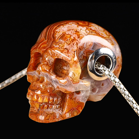0.8 Red Crazy Lace Agate Carved Crystal Skull Pendant With 925 Sterling Silver, Crystal Healing