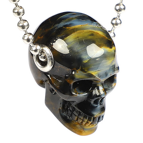 Amazing Flash Gemstone 1.2 Pietersite Carved Crystal Skull Pendant Crystal Healing