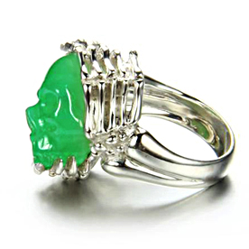 Gemstone Chrysoprase & 925 Sterling Silver Carved Skull with 925 Sterling Silver Bones Ring