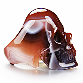 ONE OF A KIND, Skullis Signature Solid Fine Gemstone Mozambique Agate Carved Skull Rings