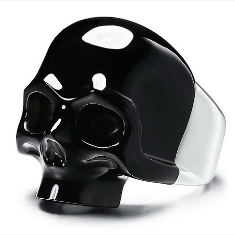 Signature Gem Skull Ring, Black Obsidian Carved Crystal Skull and 925 Sterling Silver Jewelry