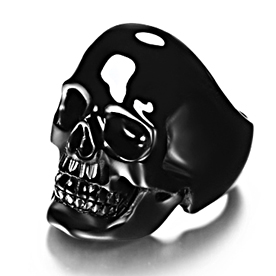 Skullis Signature Solid Black Onyx Carved Gemstone Crystal Skull Ring