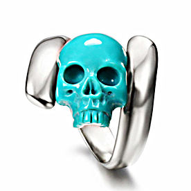 Spiral - Turquoise Carved Gemstone Crystal Skull with Sterling Silver Twist Ring