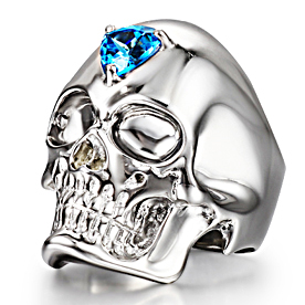 Third Eye - Sky Blue Topaz in Rhodium Plated Sterling Silver Skull Ring