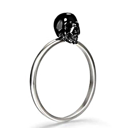 Tiny Black Onyx Carved Gemstone Crystal Skull on Sterling Silver Ring