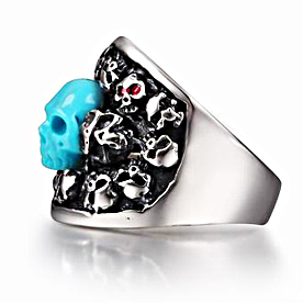 Turquoise Carved Skull with Ruby in Sterling Silver Skulls Ring - Skullis Exclusive