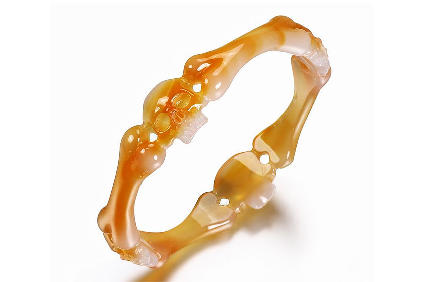 Agate Carved Crystal Skull Bracelet
