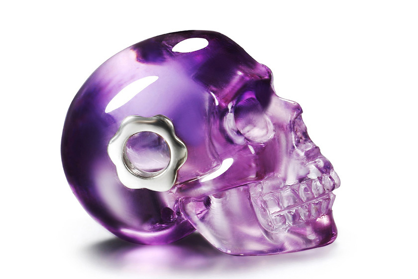 Necklace of Clear Amethyst Carved Crystal Skull Pendant
