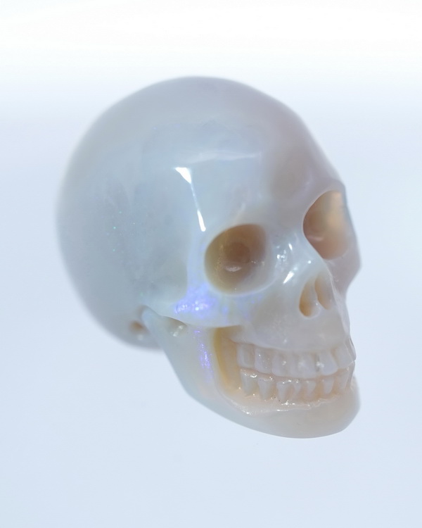 0.9" Australian Opal Hand Carved Crystal Skull, Realistic, Crystal Healing