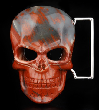 Red Jasper Hand Carved Crystal Skull Buckle, Skull Jewelry