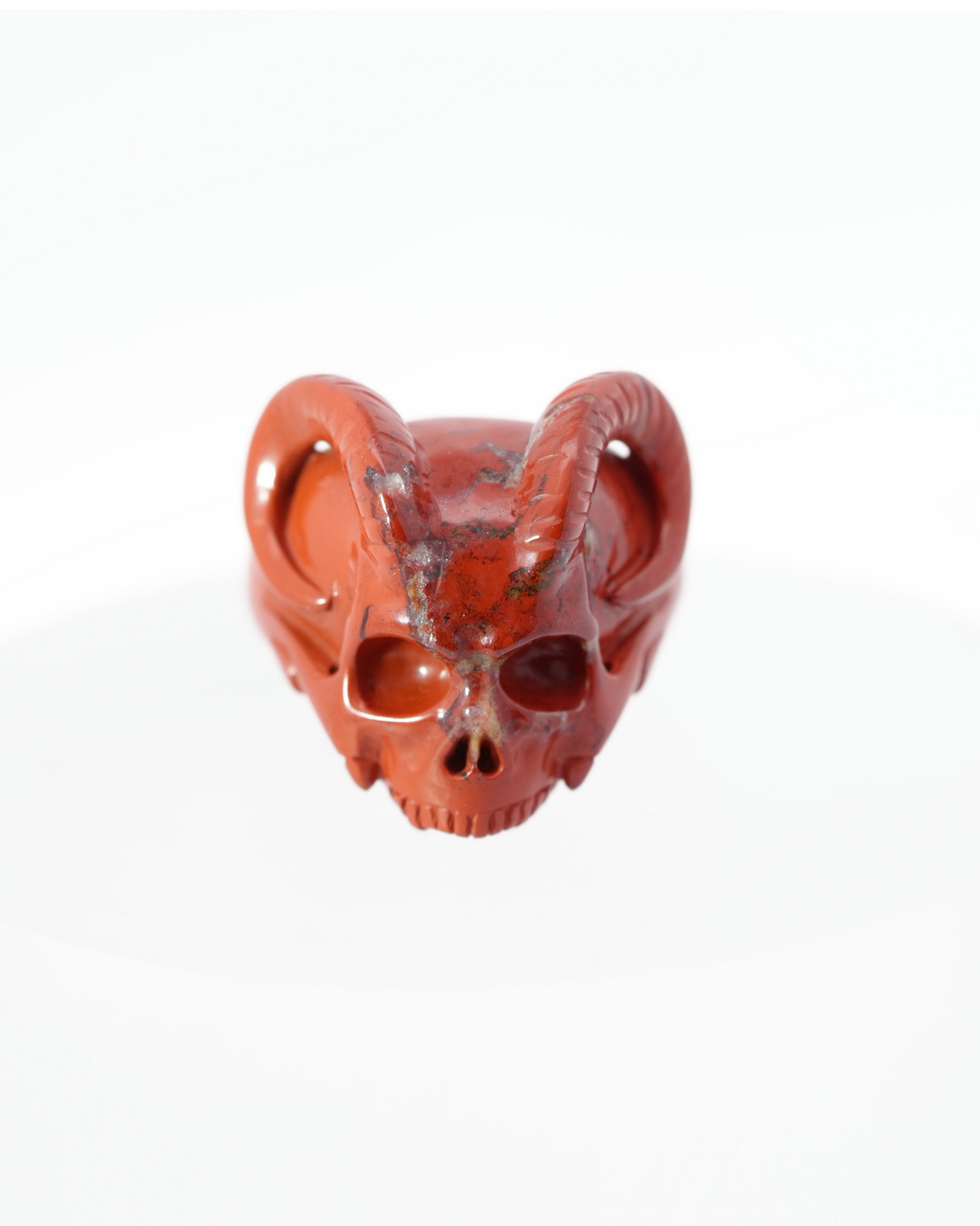 Red Jasper Hand Carved Crystal Skull Ring, Skull Jewelry