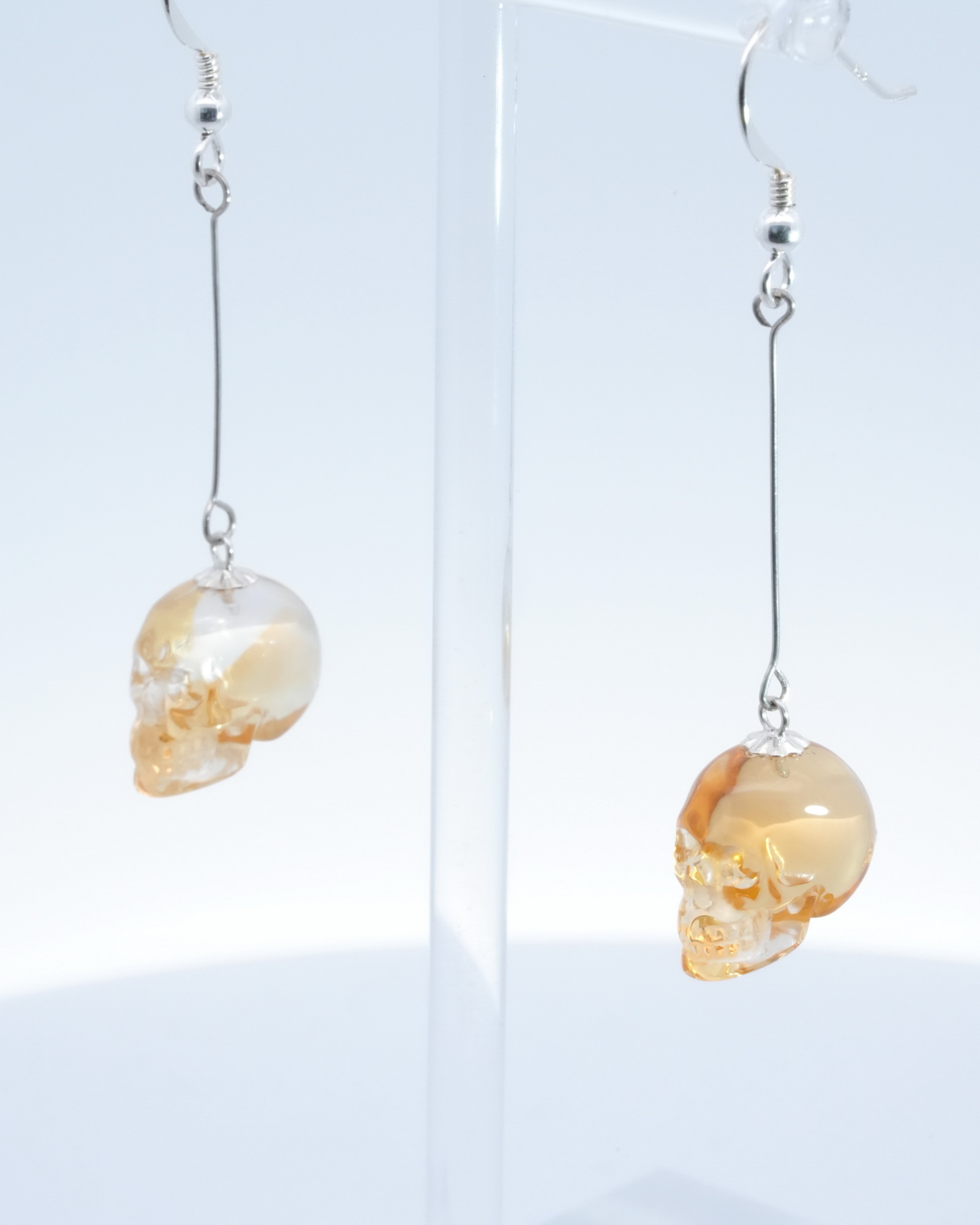 Gemstone Citrine Hand Carved Crystal Skull Earring, Skull Jewelry