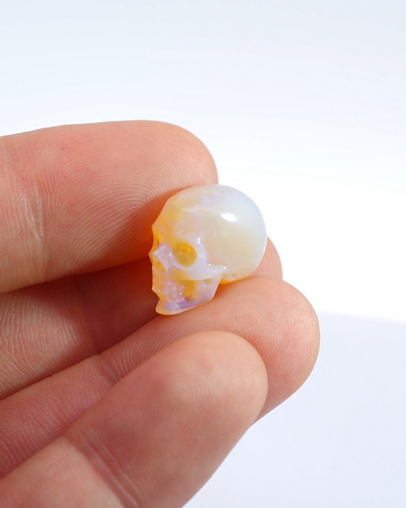 0.6" Australian Opal Hand Carved Crystal Skull, Super Realistic, Crystal Healing