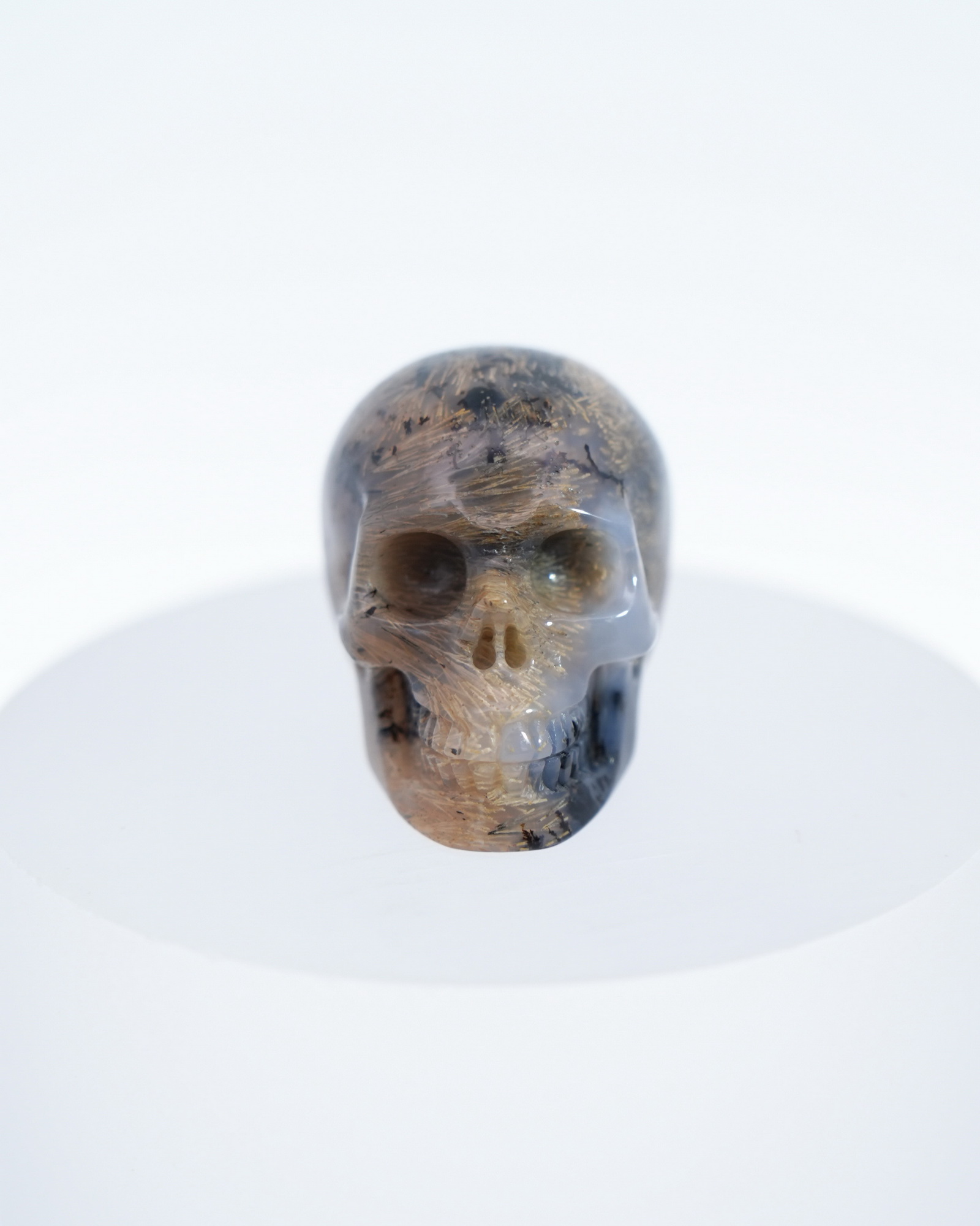1.1" Sagenitic Agate Hand Carved Crystal Skull, Realistic, Crystal Healing