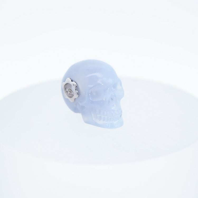 Necklace of 0.7" Blue Chalcedony Hand Carved Crystal Skull Pendant, Skull Jewelry