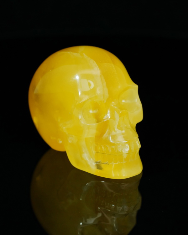 1.3" Baltic Amber Hand Carved Crystal Skull, Realistic, Crystal Healing