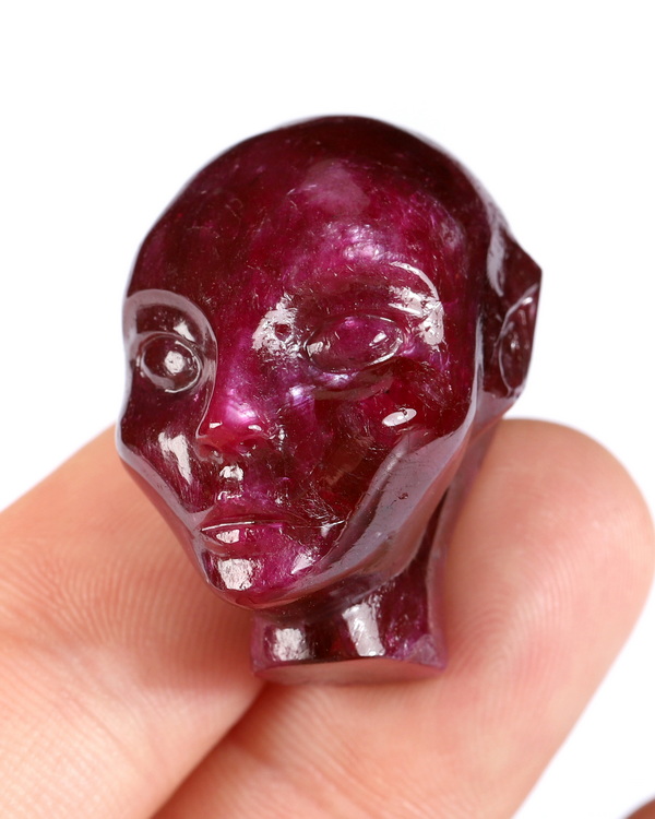 1.2" Flash Ruby Hand Carved Fairy Elf Alien Crystal Skull Companion Sculpture, Crystal Healing