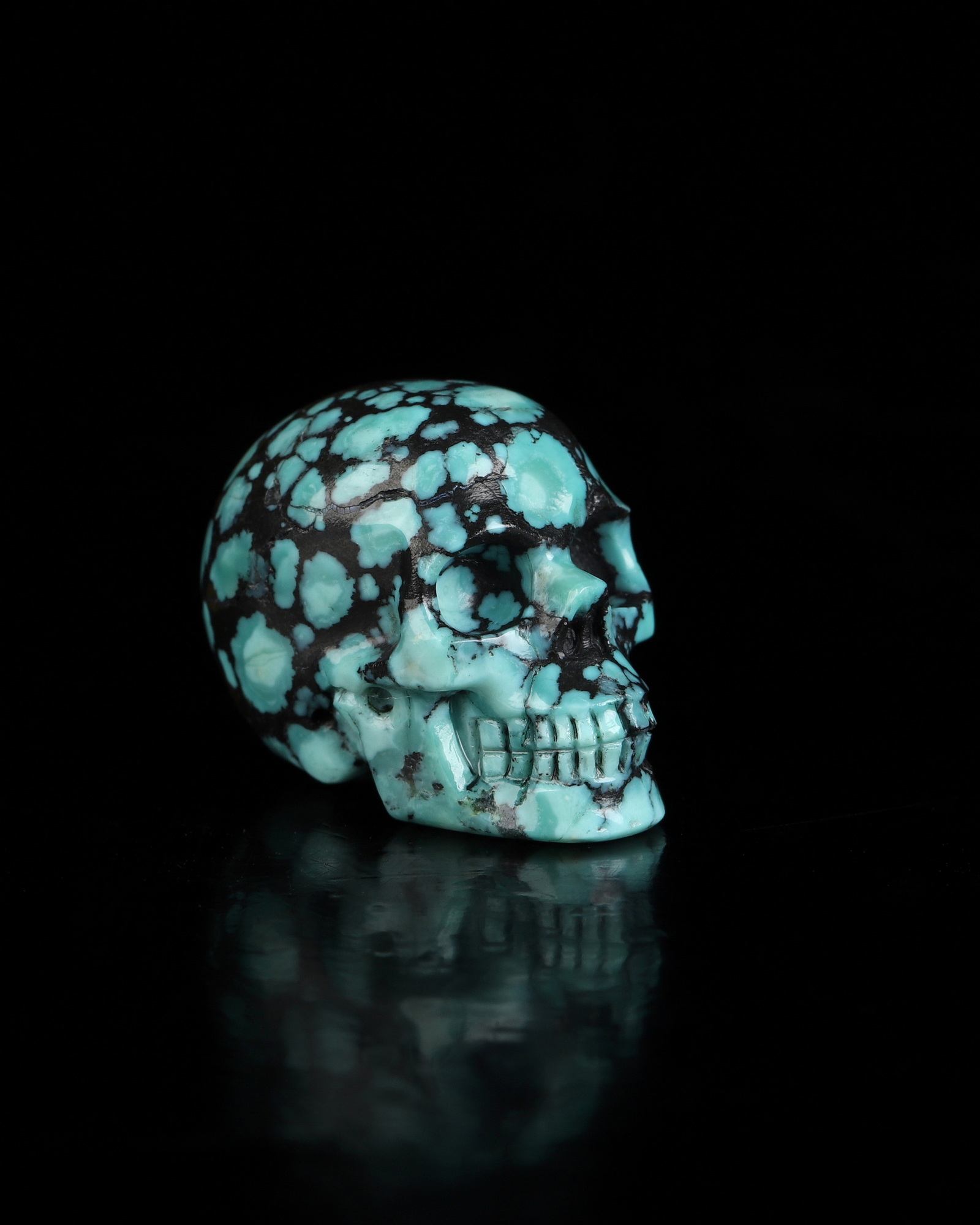 Gemstone 0.9" Spiderweb Turquoise (Matrix Turquoise) Hand Carved Crystal Skull, Realistic, Crystal Healing