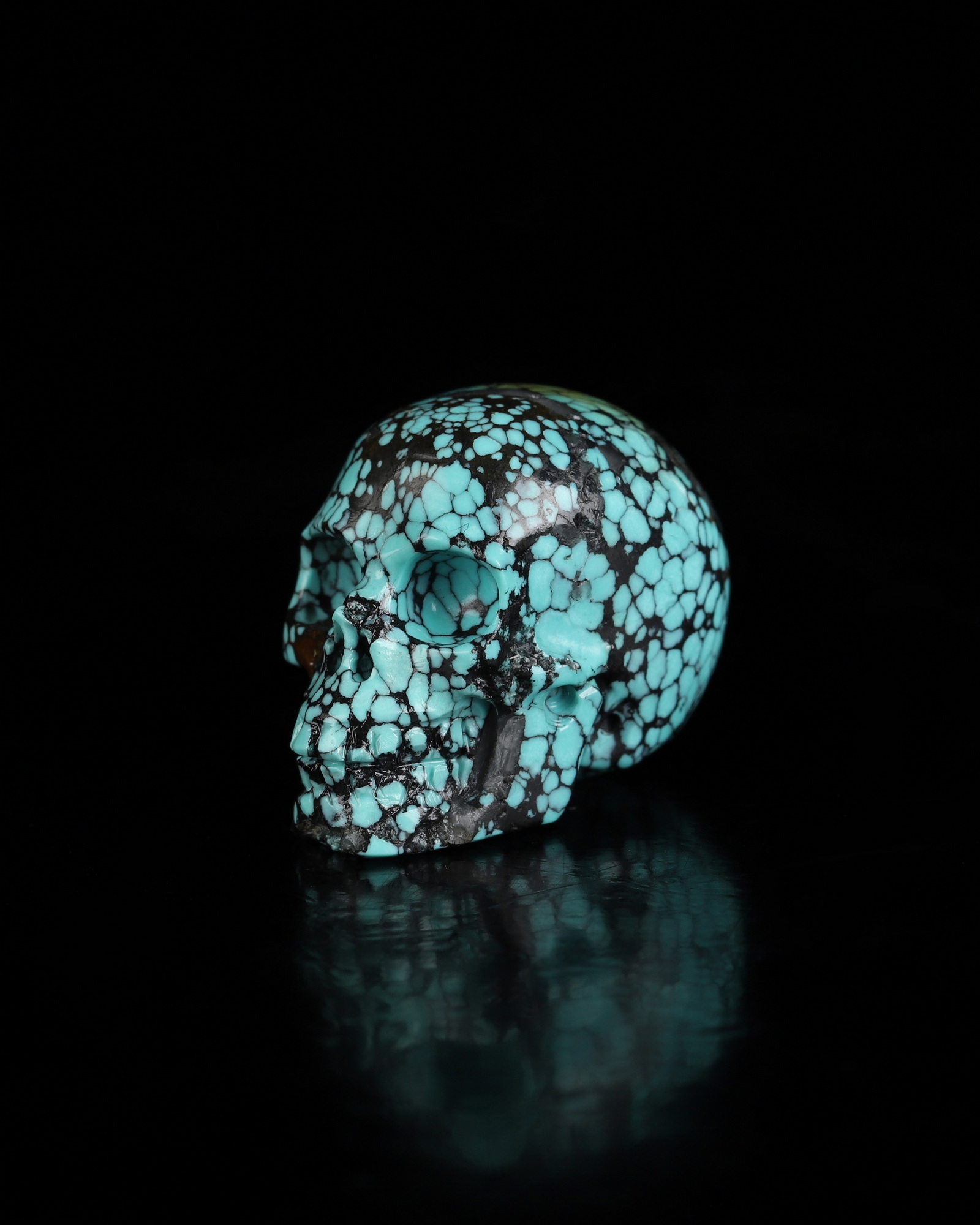 Gemstone 0.9" Spiderweb Turquoise (Matrix Turquoise) Hand Carved Crystal Skull, Realistic, Crystal Healing
