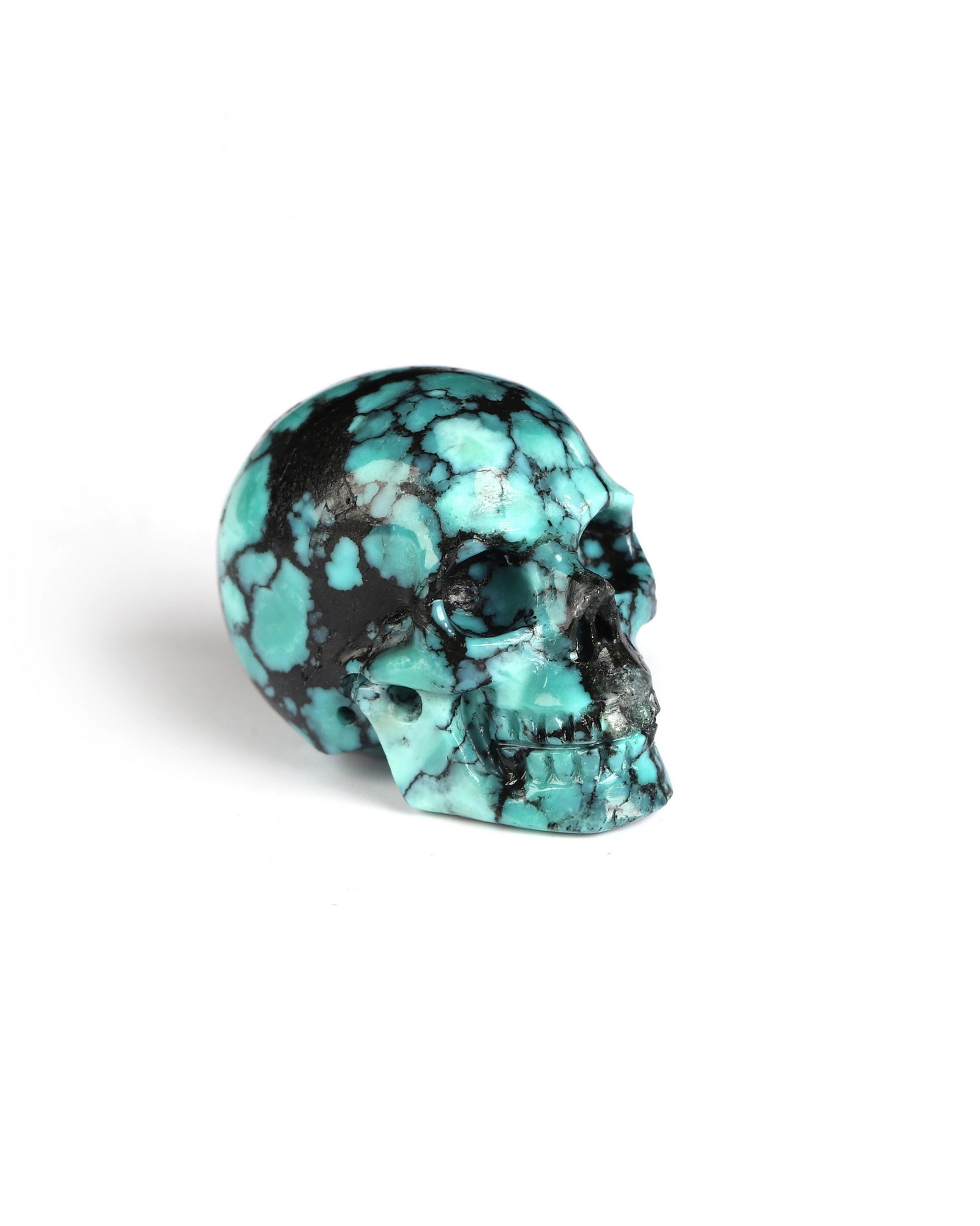 Gemstone 0.7" Spiderweb Turquoise (Matrix Turquoise) Hand Carved Crystal Skull, Realistic, Crystal Healing