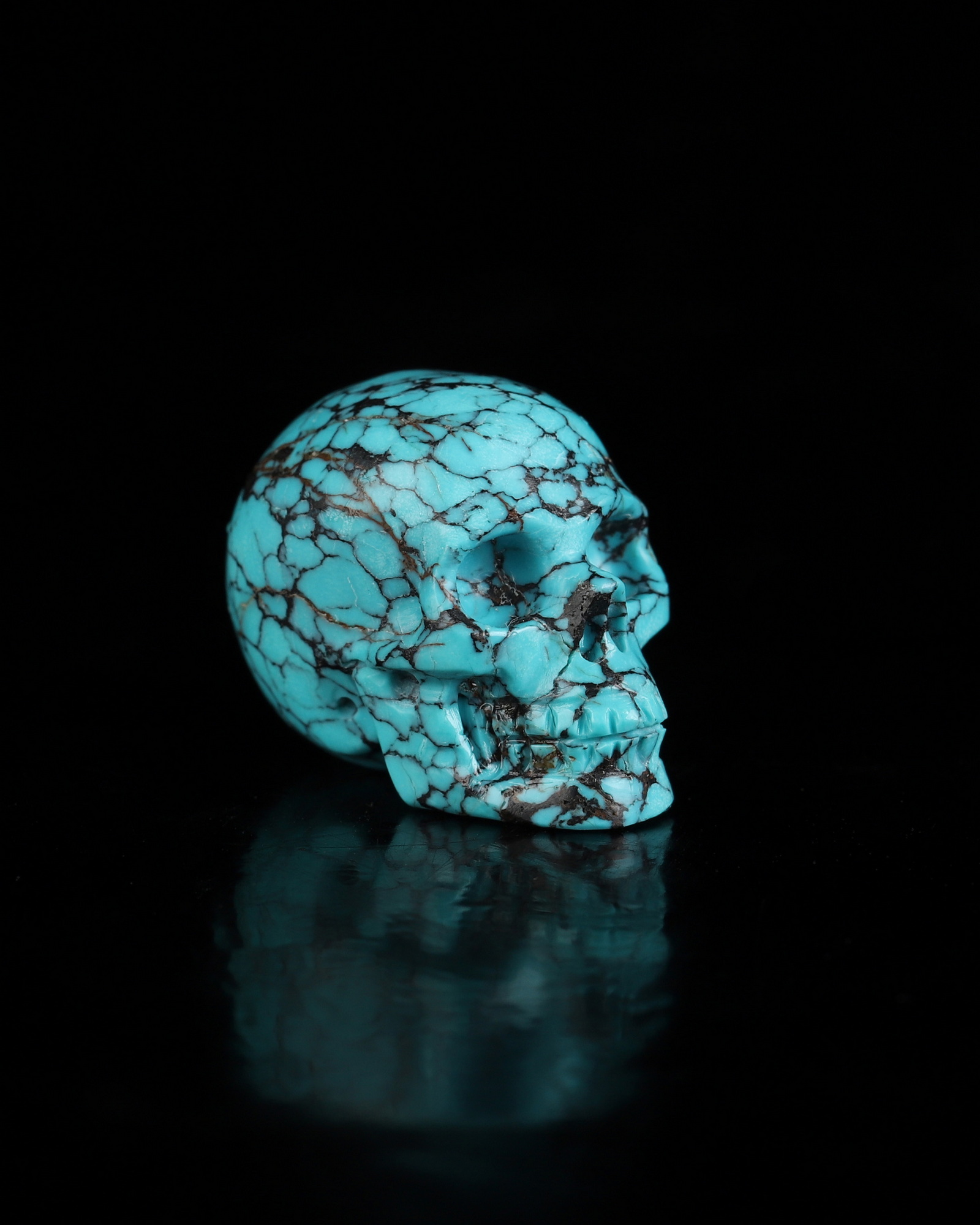 Gemstone 0.7" Spiderweb Turquoise (Matrix Turquoise) Hand Carved Crystal Skull, Realistic, Crystal Healing