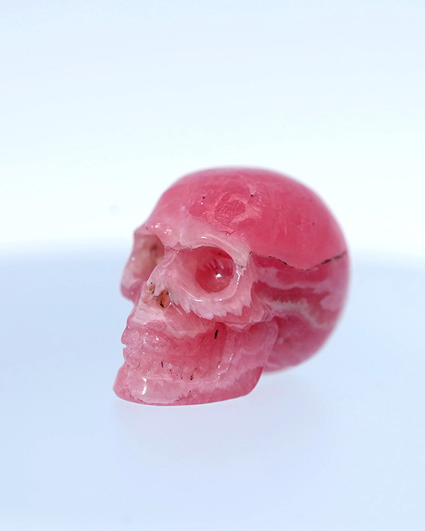 0.6" Rhodochrosite Hand Carved Crystal Skull, Realistic, Crystal Healing