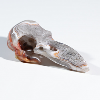 Gemstone Necklace of 2.2" Red Crazy Lace Agate Hand Carved Crystal Skull Pendant, Skull Jewelry