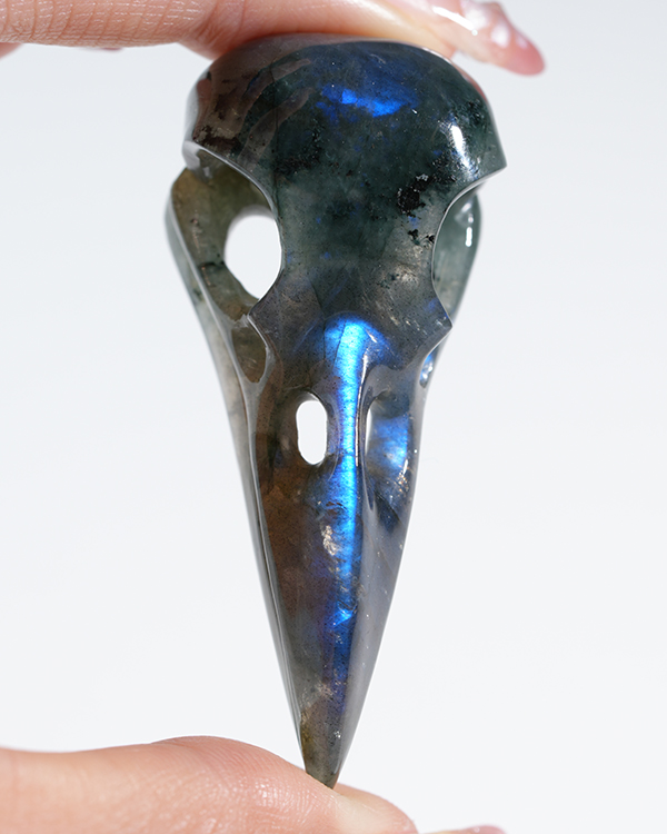 Necklace of 2.2" Labradorite Hand Carved Crystal Skull Pendant, Skull Jewelry