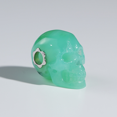 Necklace of 0.7" Chrysoprase Hand Carved Crystal Skull Pendant, Skull Jewelry