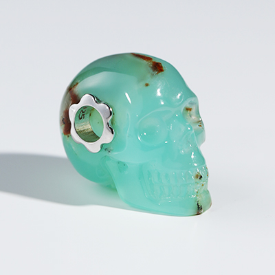 Necklace of 0.7" Chrysoprase Hand Carved Crystal Skull Pendant, Skull Jewelry