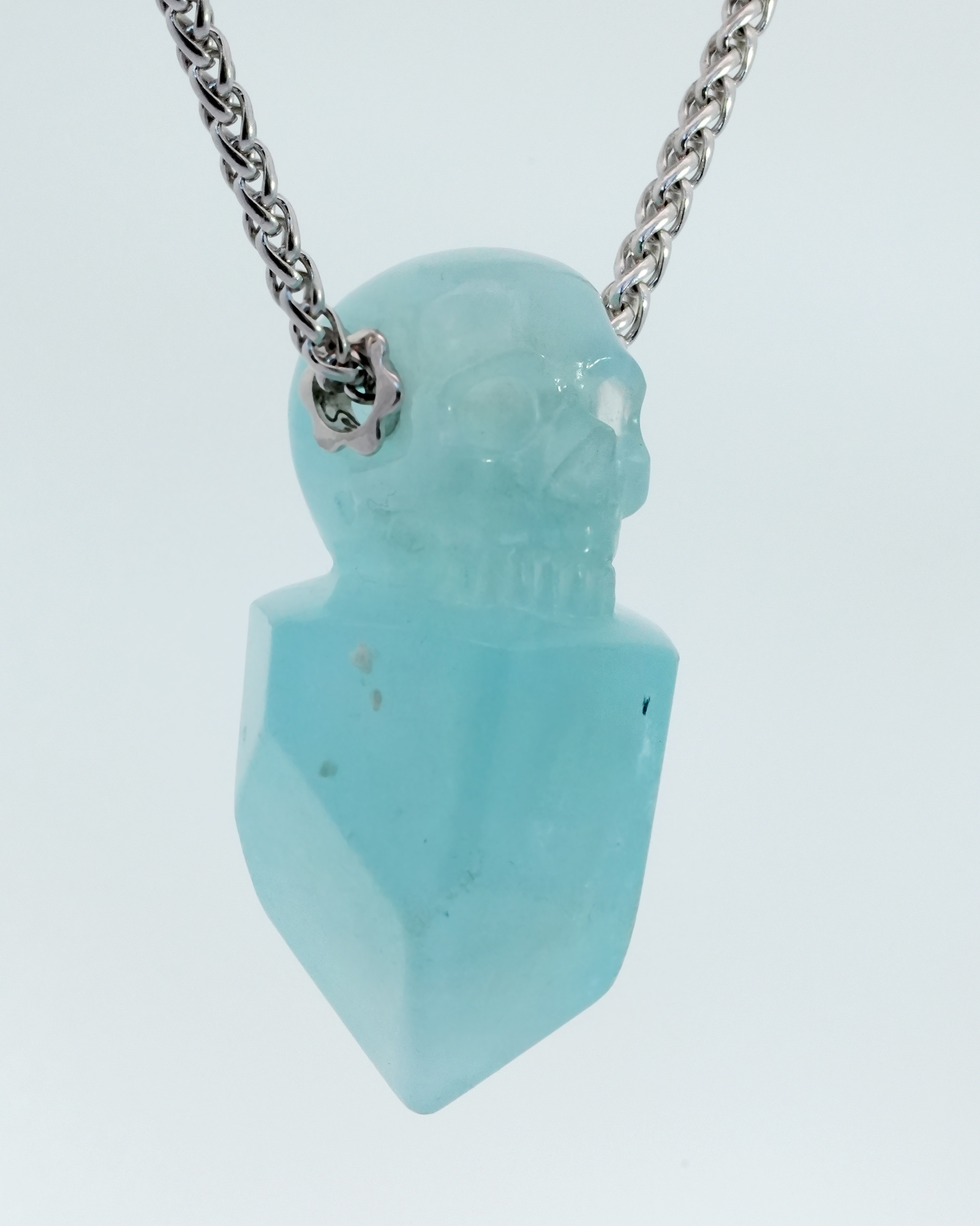 Necklace of 1.6" Fluorite Hand Carved Crystal Skull Pendant, Skull Jewelry