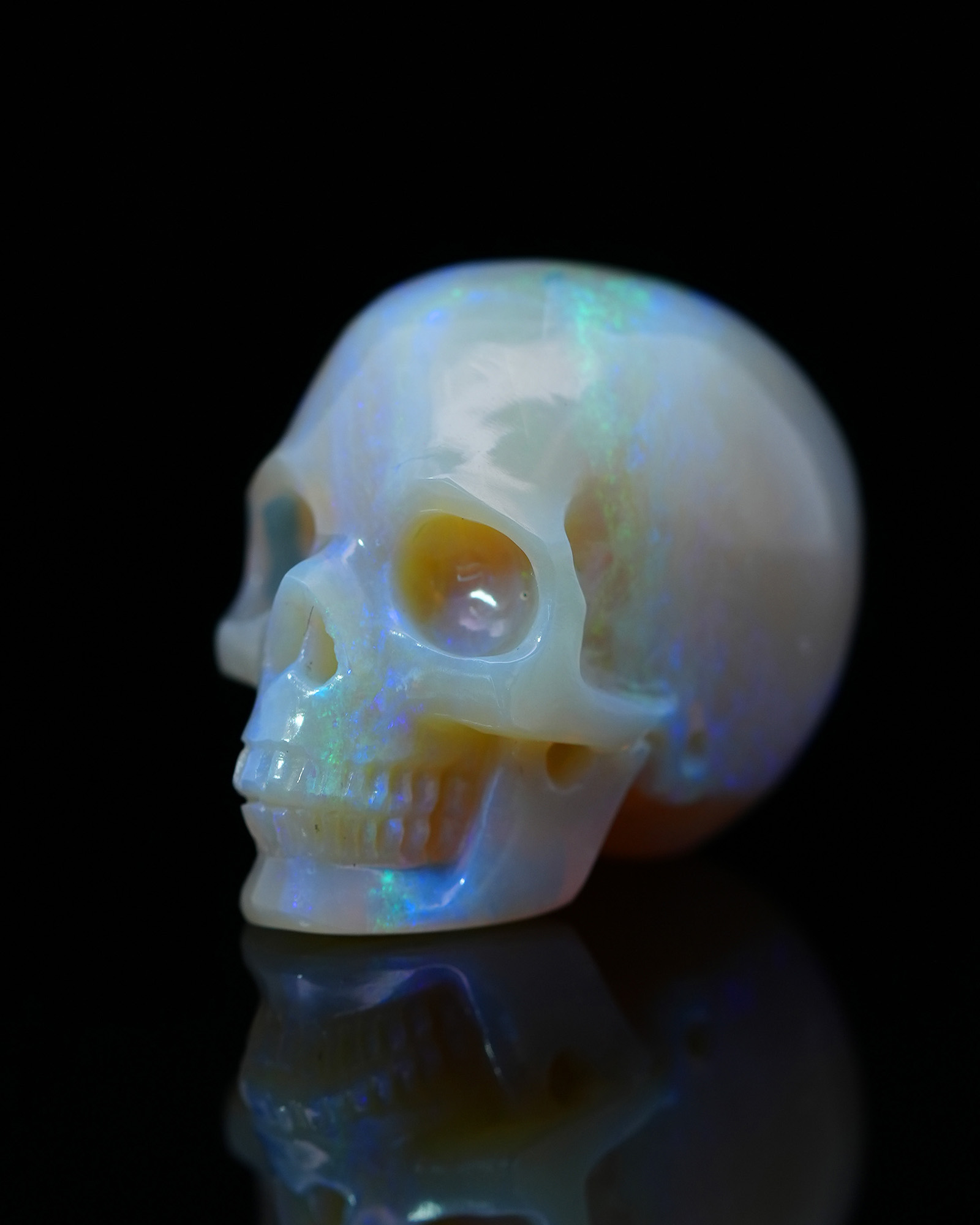 1.2" Australian Opal Hand Carved Crystal Skull, Realistic, Crystal Healing