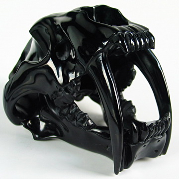 6.1" Black Obsidian Carved Crystal Smilodon SABER-TOOTHED Tiger/Cat Skull